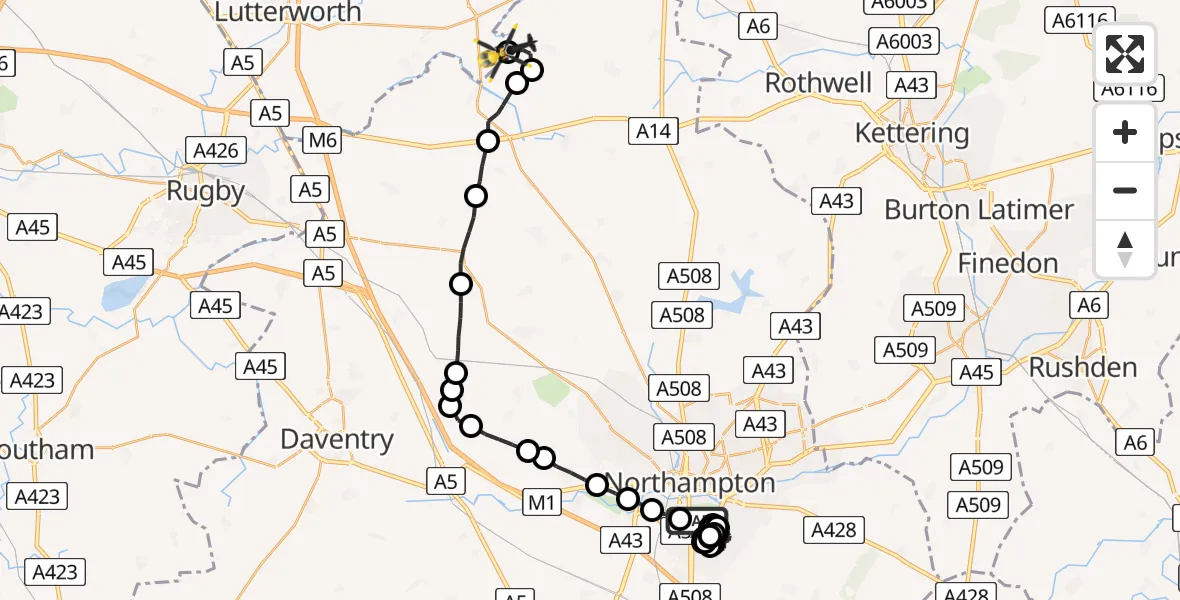 Flight route Police Helicopter Northampton - Harborough, 12 May 2026, 12:24