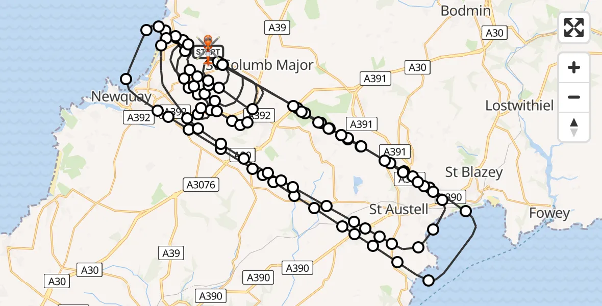 Flight route Coastguard Helicopter Cornwall Airport Newquay - Cornwall Airport Newquay, 12 May 2026, 12:28