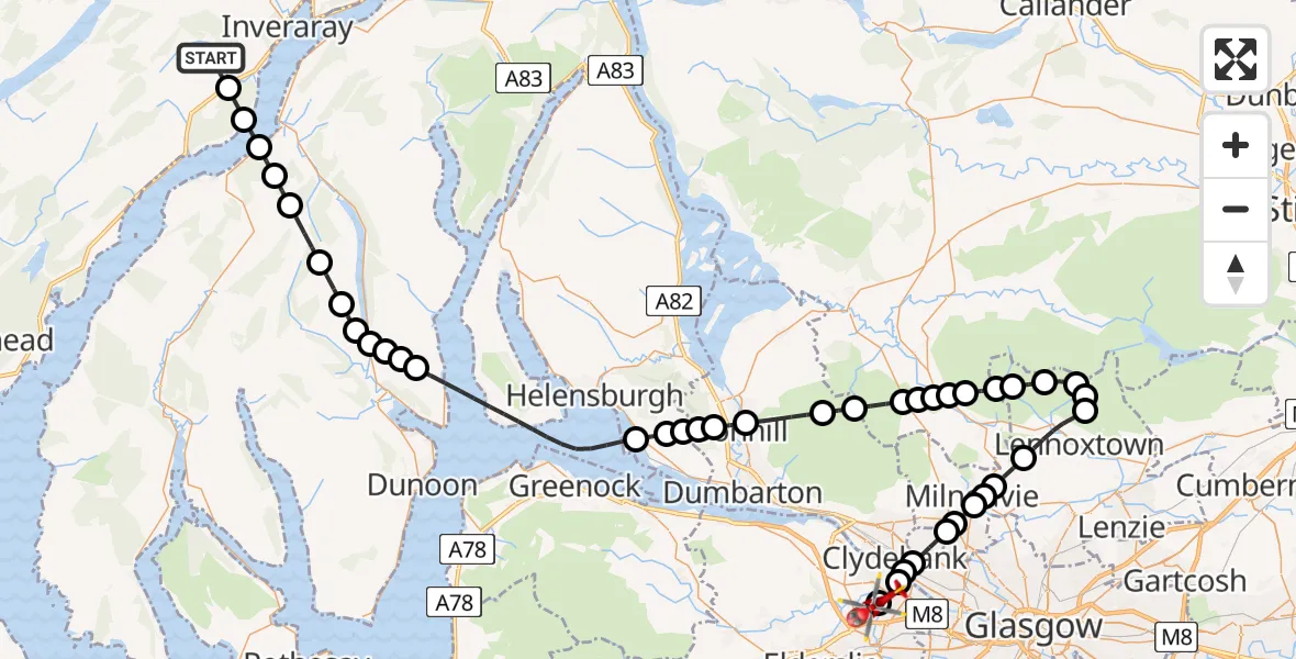 Flight route Air Ambulance Helicopter Argyll and Bute - Paisley, 12 May 2026, 12:46