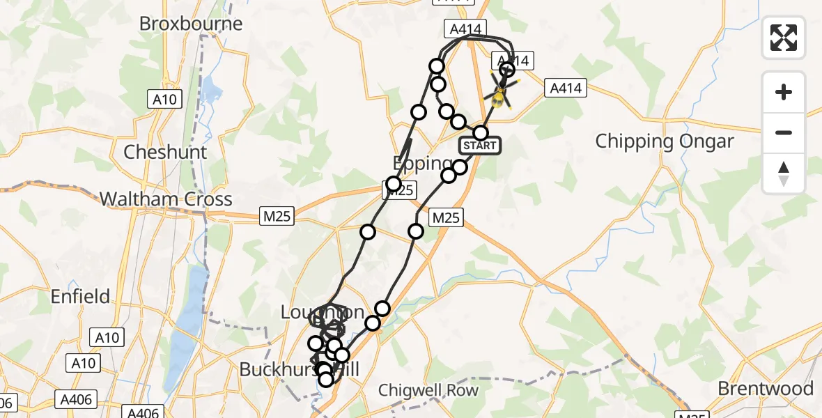 Flight route Police Helicopter Coopersale - North Weald Airfield, 12 May 2026, 13:00