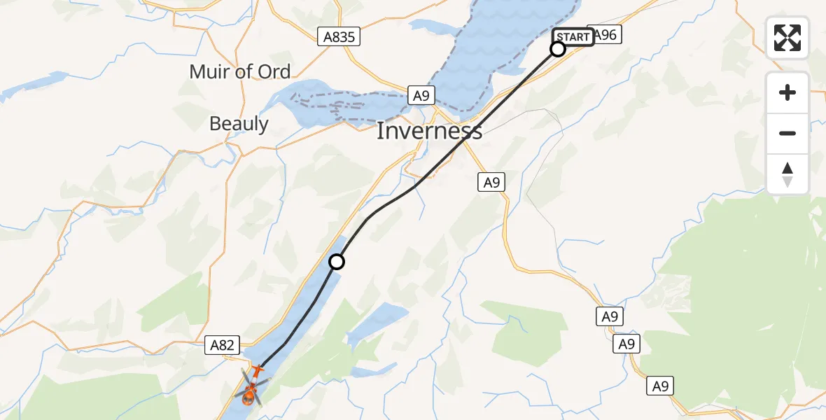 Flight route Coastguard Helicopter Inverness Airport - Loch Ness, 12 May 2026, 13:26