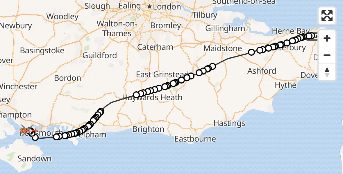 Flight route Coastguard Helicopter Manston Airport - Solent Airport, 12 May 2026, 13:38
