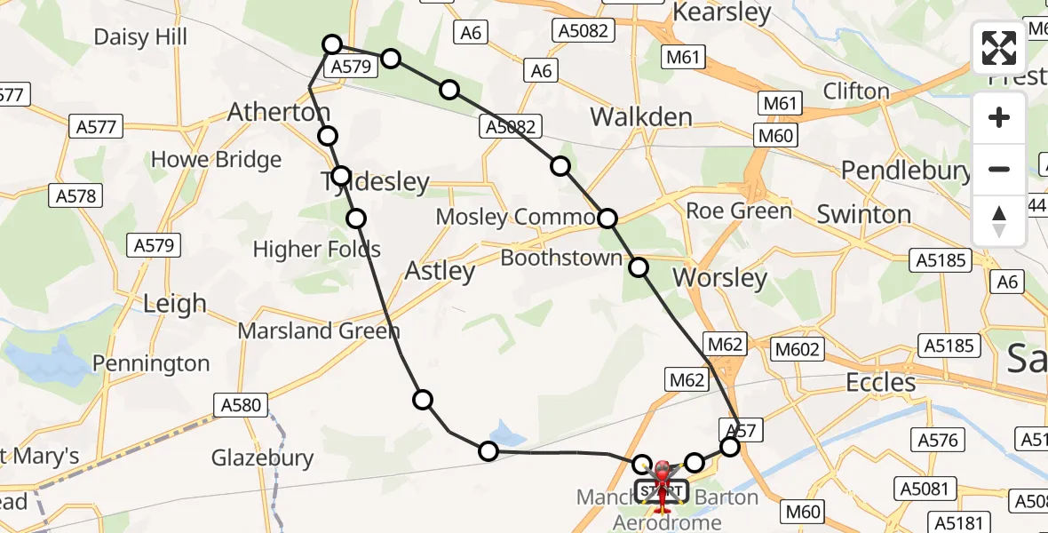 Flight route Air Ambulance Helicopter Manchester Barton Aerodrome - Manchester Barton Aerodrome, 12 May 2026, 13:40
