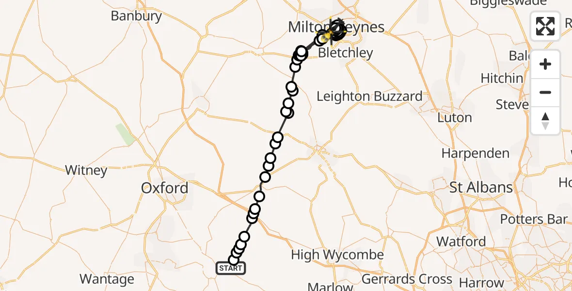 Flight route Police Helicopter Benson - Central Milton Keynes, 12 May 2026, 13:52