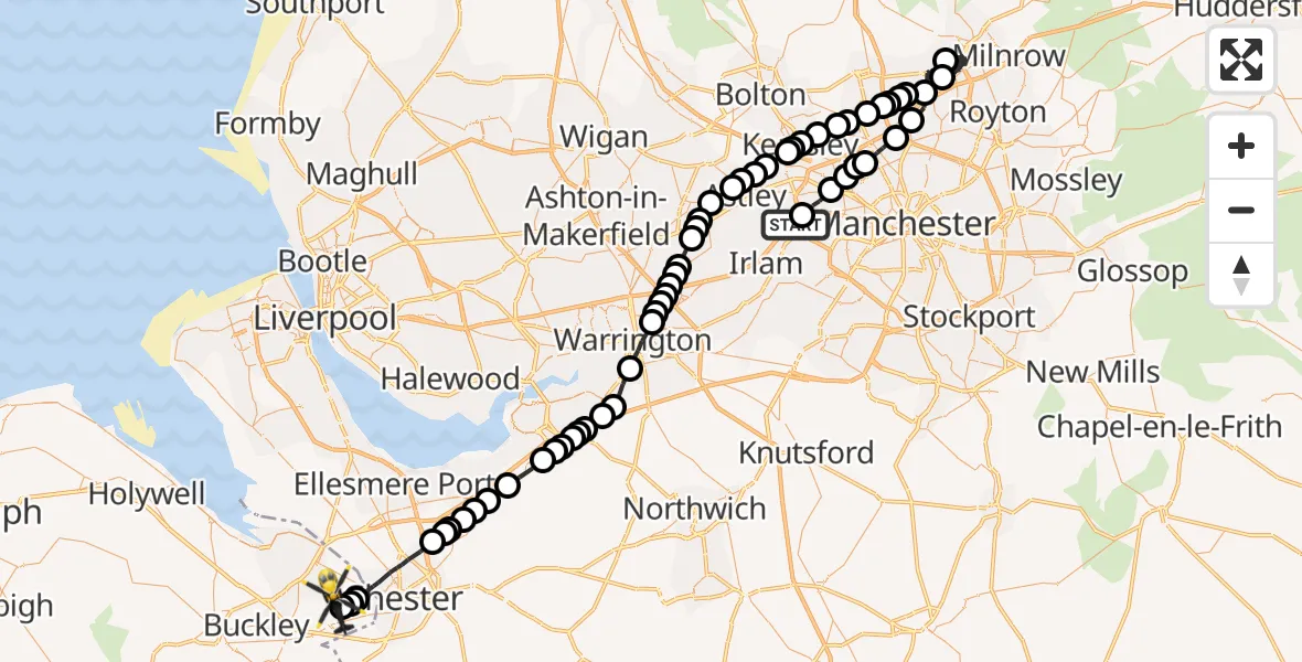 Flight route Police Helicopter Worsley - Hawarden Airport, 12 May 2026, 13:55