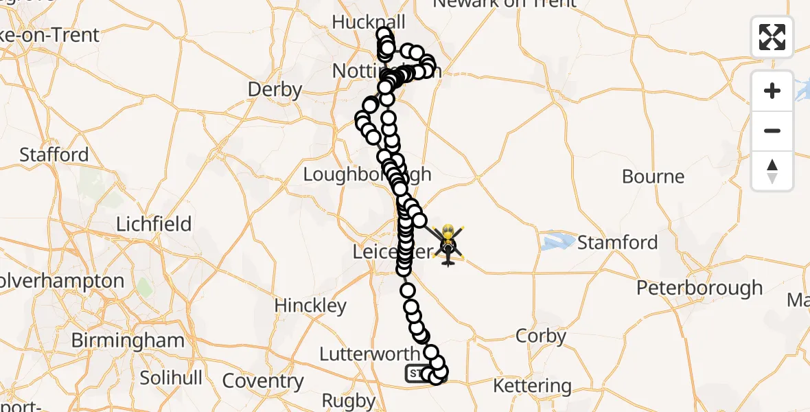 Flight route Police Helicopter Welford - Cold Newton, 12 May 2026, 14:00