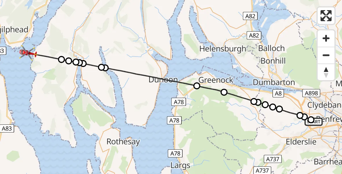 Flight route Air Ambulance Helicopter Glasgow Airport - Inner Seas, 12 May 2026, 14:05