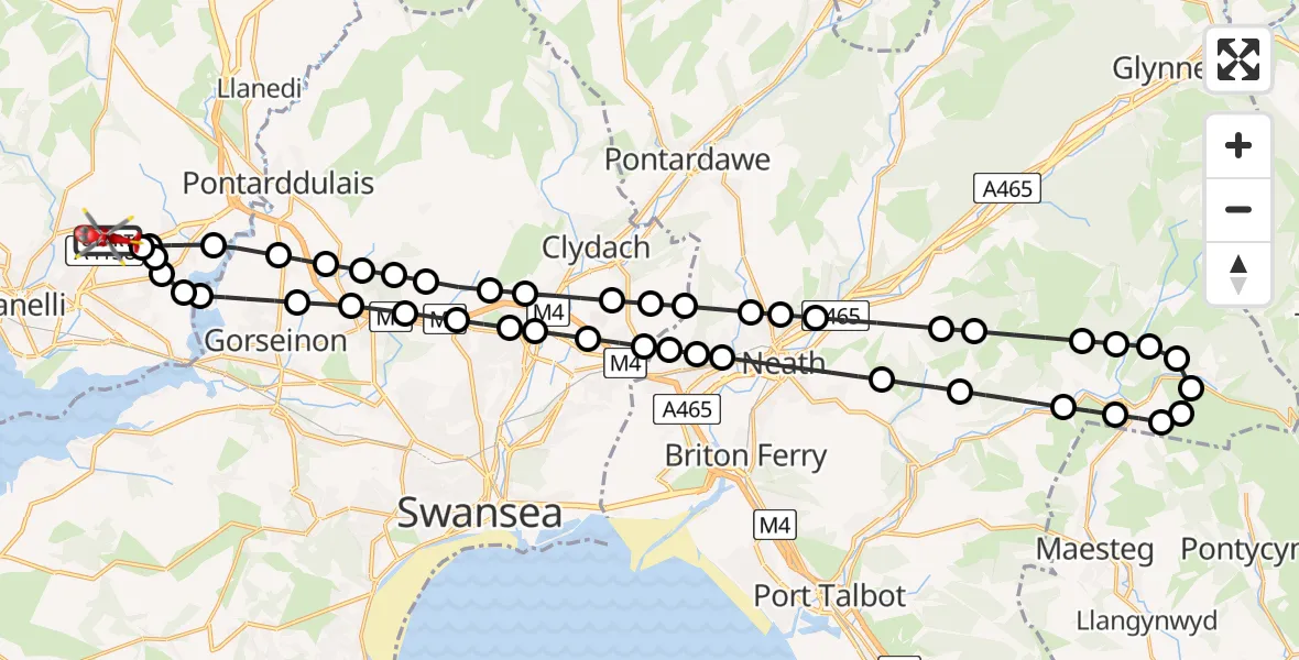 Flight route Air Ambulance Helicopter Dafen - Dafen, 12 May 2026, 14:23