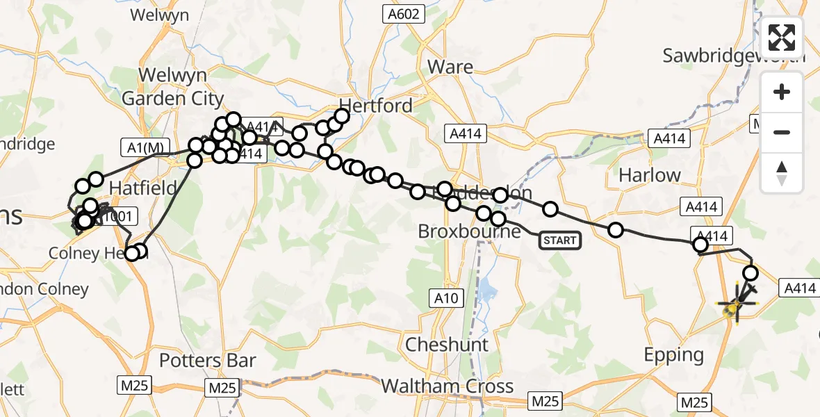 Flight route Police Helicopter Lower Nazeing - North Weald Airfield, 12 May 2026, 15:08
