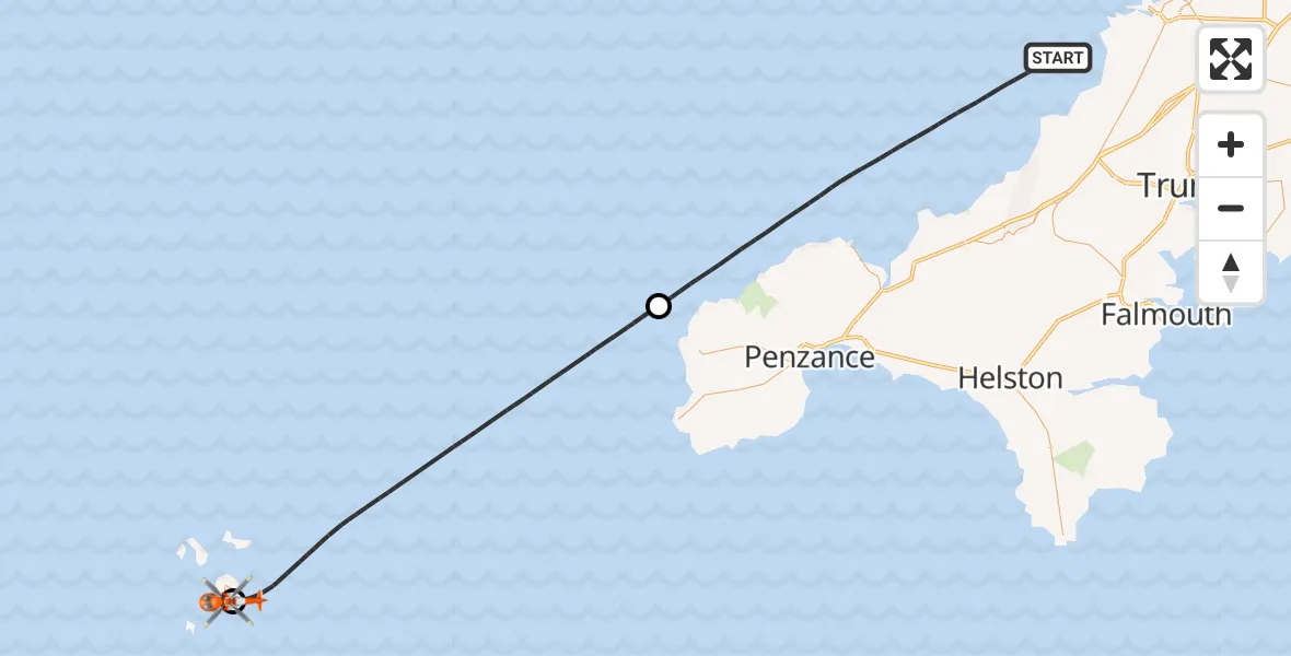 Flight route Coastguard Helicopter Bristol Channel - St. Mary's Airport, 12 May 2026, 15:08