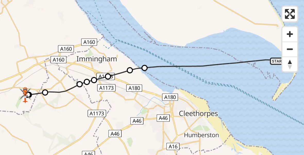 Flight route Coastguard Helicopter North Sea - Humberside Airport, 12 May 2026, 15:07