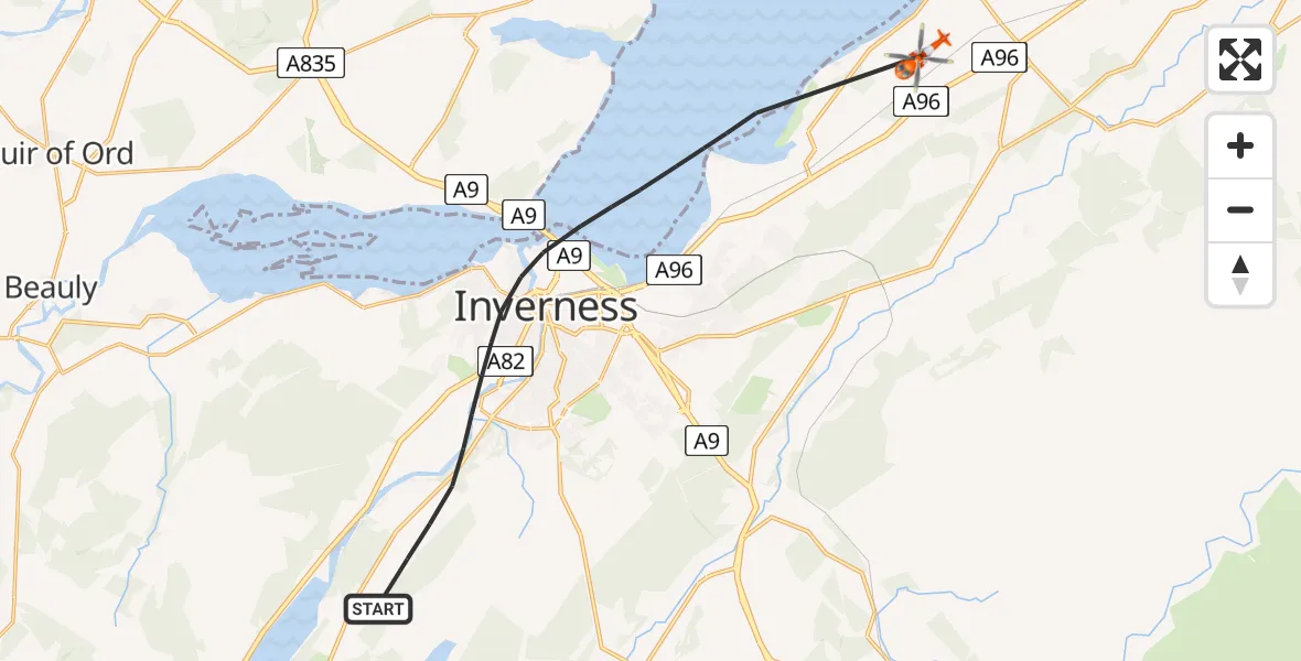 Flight route Coastguard Helicopter Inverness - Inverness Airport, 12 May 2026, 15:08