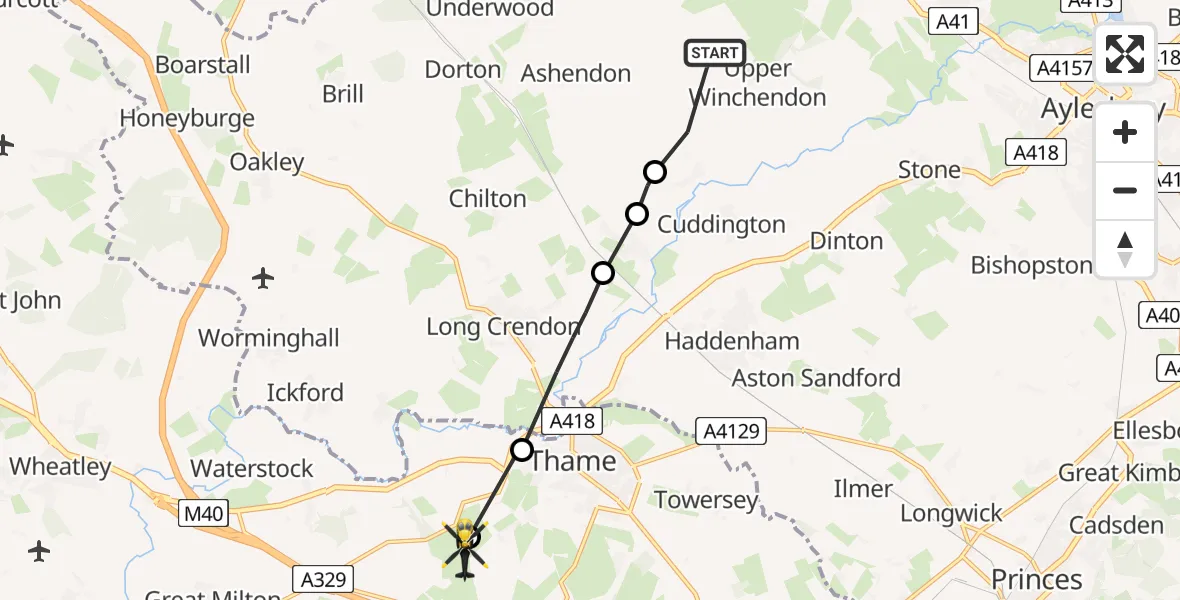 Flight route Police Helicopter Upper Winchendon - Tiddington, 12 May 2026, 15:09