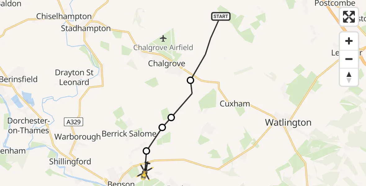 Flight route Police Helicopter South Oxfordshire - Benson, 12 May 2026, 15:14