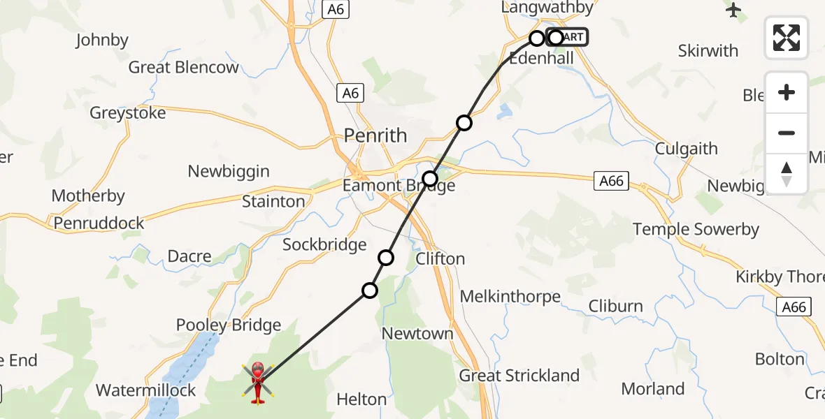 Flight route Air Ambulance Helicopter Great North Air Ambulance - Barton, 12 May 2026, 15:19