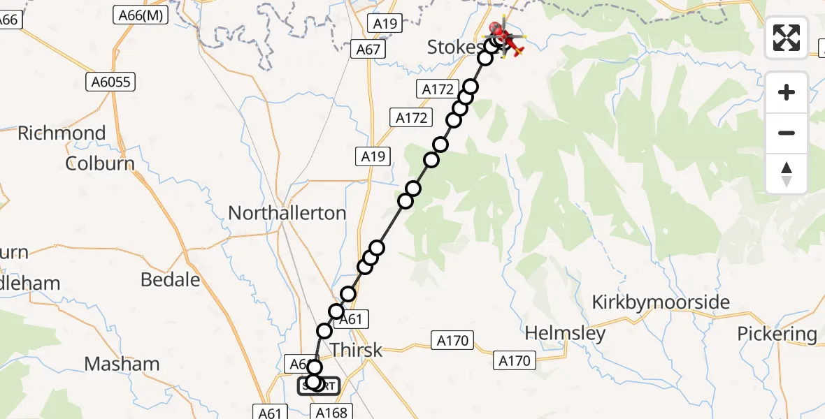 Flight route Air Ambulance Helicopter RAF Topcliffe - Great Ayton, 12 May 2026, 15:25