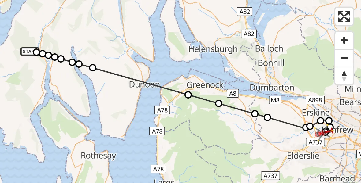 Flight route Air Ambulance Helicopter Argyll and Bute - Glasgow Airport, 12 May 2026, 15:40