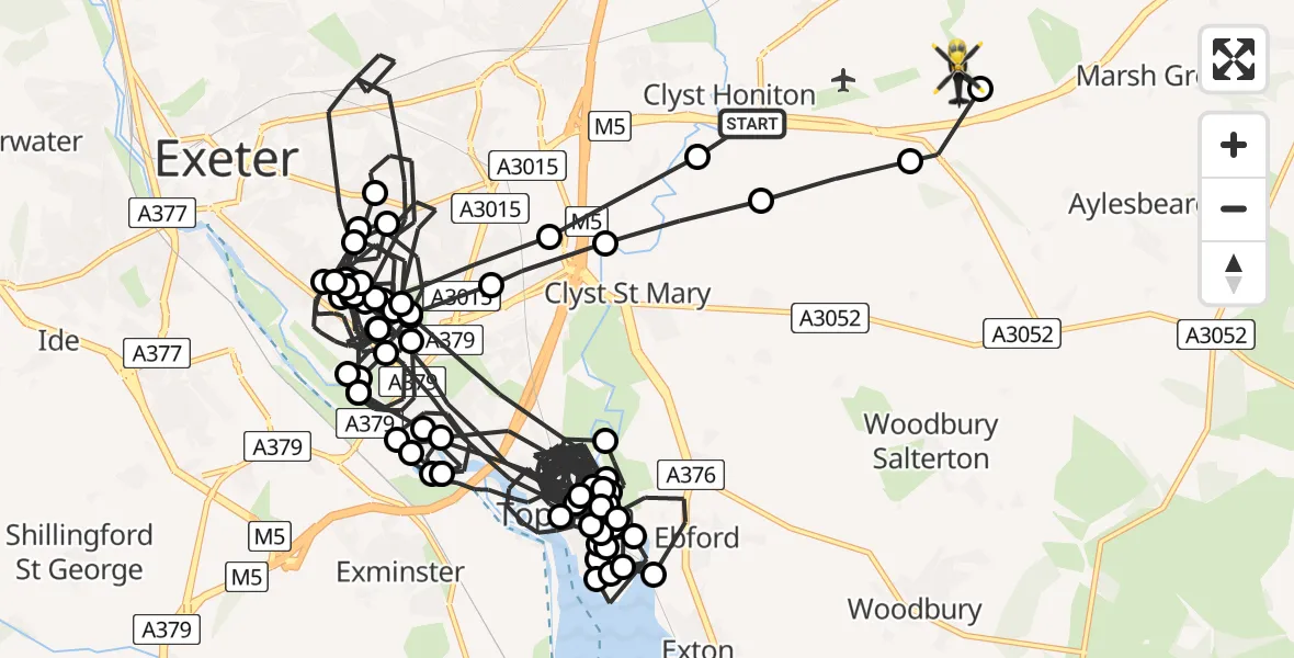 Flight route Police Helicopter Exeter International Airport - Rockbeare, 12 May 2026, 15:57
