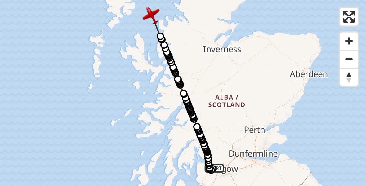Flight route Air Ambulance Aircraft Glasgow Airport - Inner Seas, 12 May 2026, 16:06