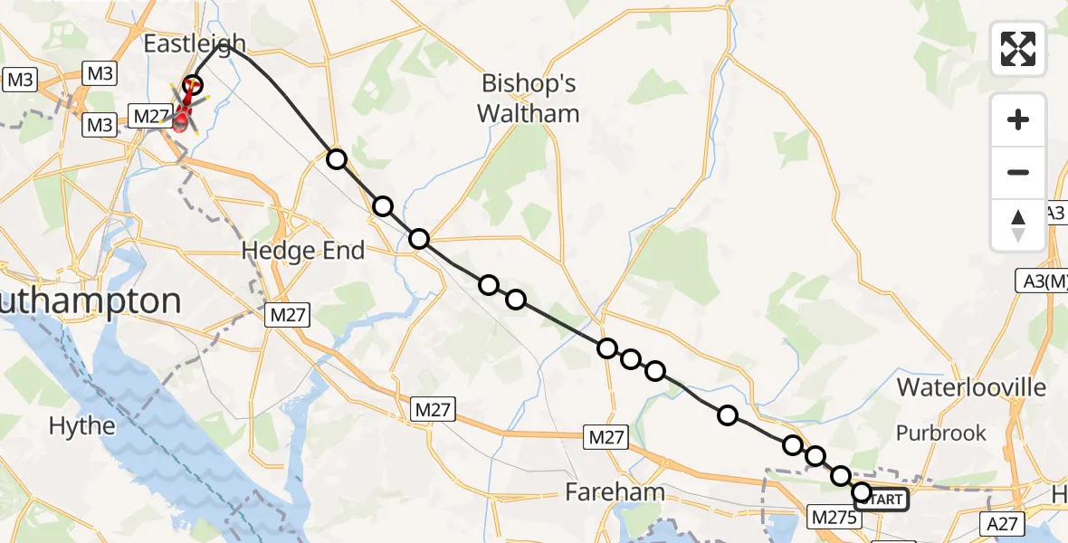 Flight route Air Ambulance Helicopter Queen Alexandra Hospital - Southampton Airport, 12 May 2026, 16:18