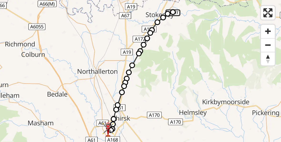 Flight route Air Ambulance Helicopter Little Ayton - RAF Topcliffe, 12 May 2026, 16:26