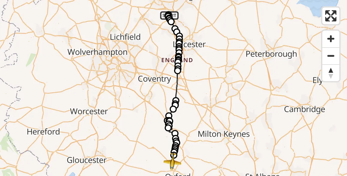 Flight route Police Aircraft East Midlands Airport - Shipton-on-Cherwell, 12 May 2026, 16:42