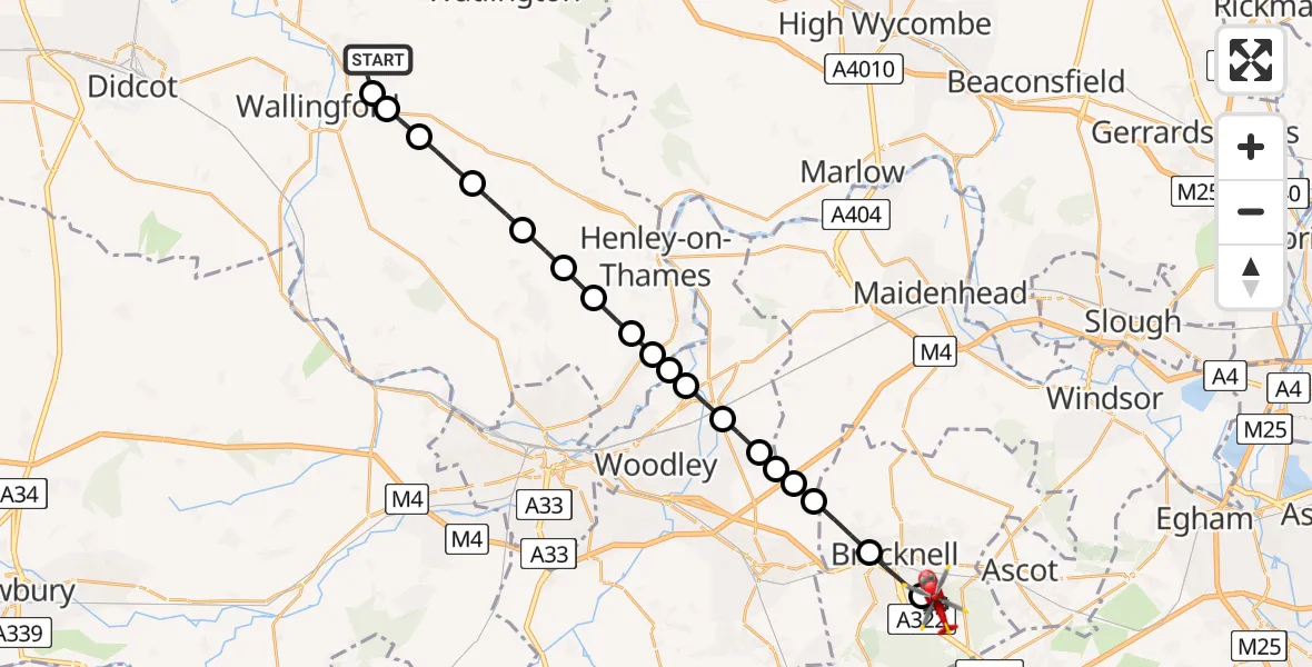 Flight route Air Ambulance Helicopter RAF Benson - Winkfield, 12 May 2026, 16:50
