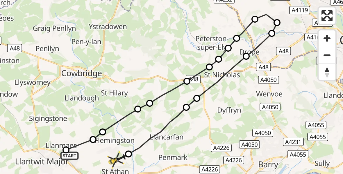 Flight route Police Helicopter Llanmaes - MOD St Athan, 12 May 2026, 16:50