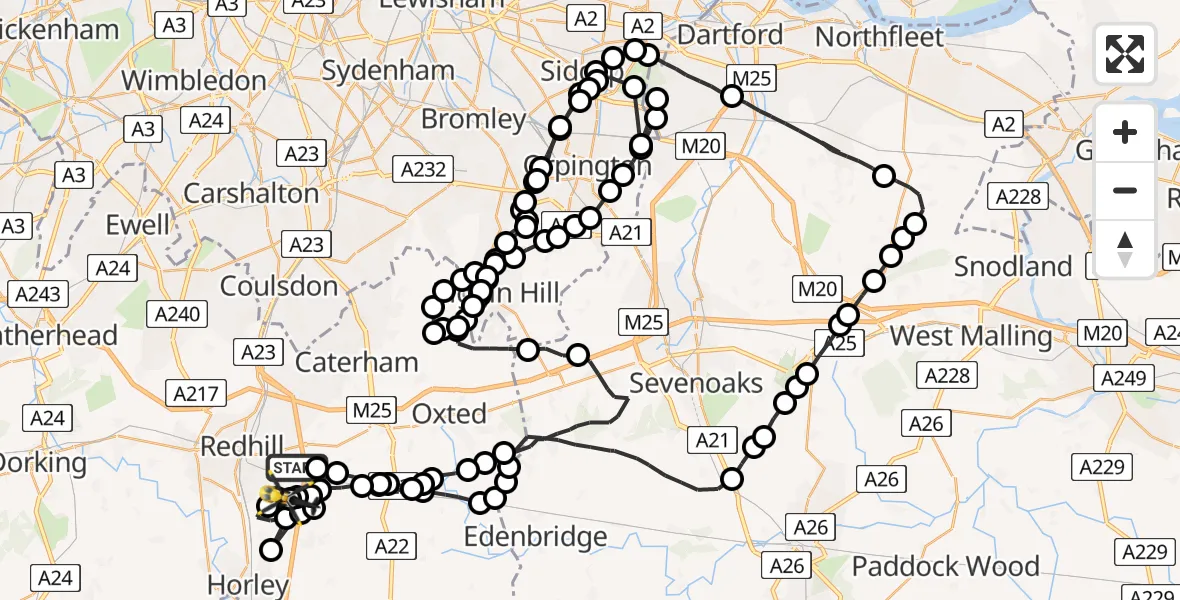 Flight route Police Helicopter Nutfield - Tandridge, 12 May 2026, 16:53