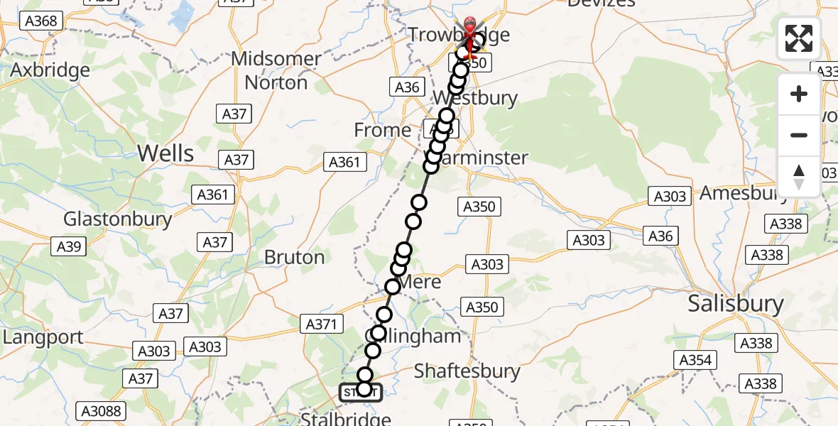 Flight route Air Ambulance Helicopter Henstridge Airfield - Trowbridge, 12 May 2026, 17:22