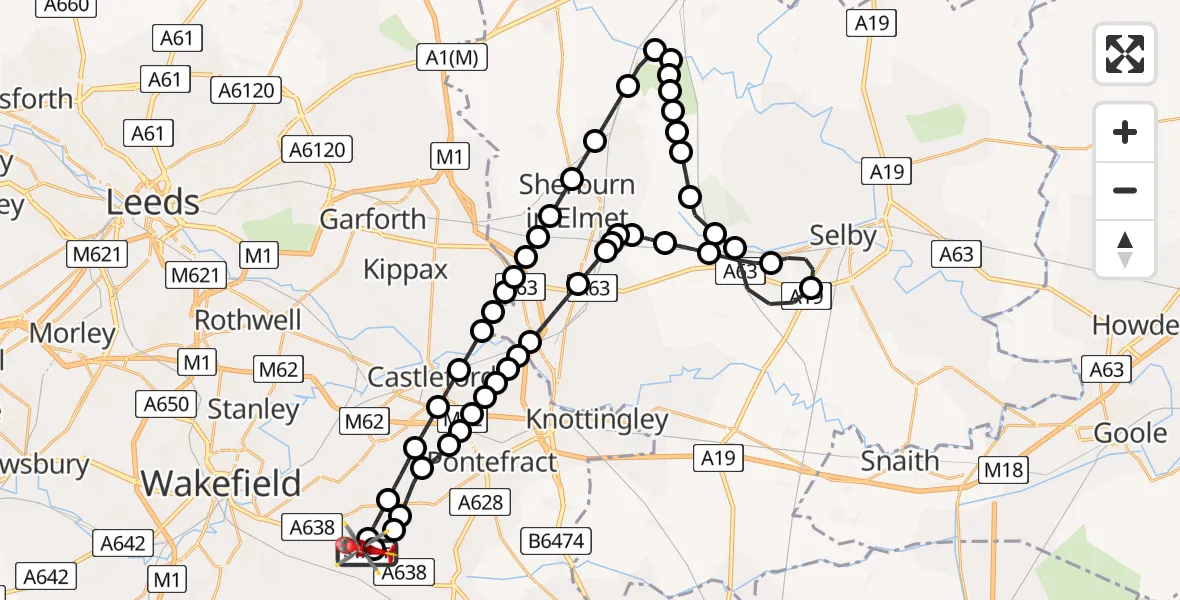 Flight route Air Ambulance Helicopter YAA Nostell Helicopter Port - YAA Nostell Helicopter Port, 12 May 2026, 17:24