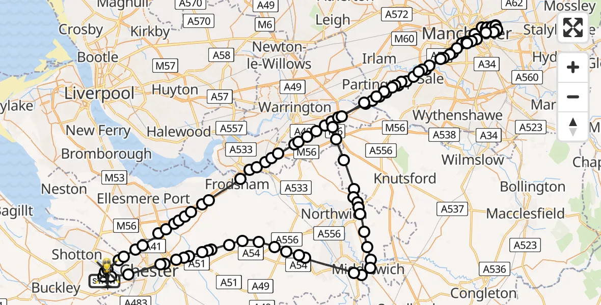 Flight route Police Helicopter Hawarden Airport - Hawarden Airport, 12 May 2026, 17:44