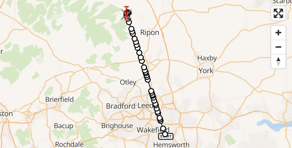 Flight route Air Ambulance Helicopter YAA Nostell Helicopter Port - Fearby, 12 May 2026, 17:52