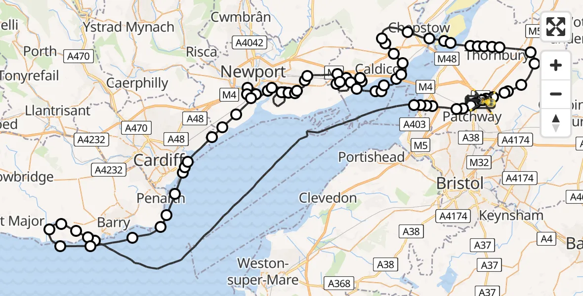 Flight route Police Helicopter Almondsbury Helicopter Base - Almondsbury Helicopter Base, 12 May 2026, 18:06