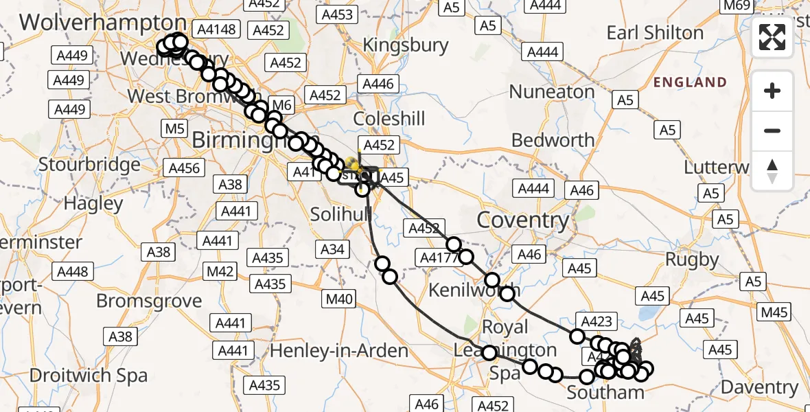 Flight route Police Helicopter Birmingham Airport - Birmingham Airport, 12 May 2026, 18:13