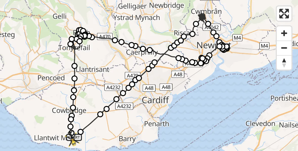 Flight route Police Helicopter MOD St Athan - MOD St Athan, 12 May 2026, 18:47