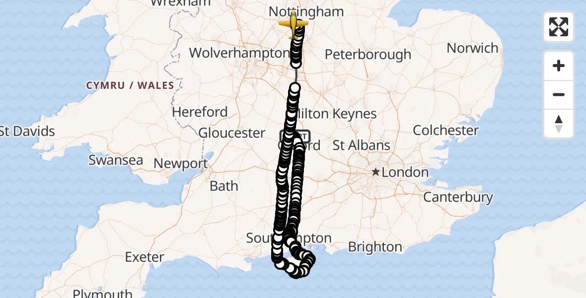Flight route Police Aircraft London Oxford Airport - East Midlands Airport, 12 May 2026, 18:58