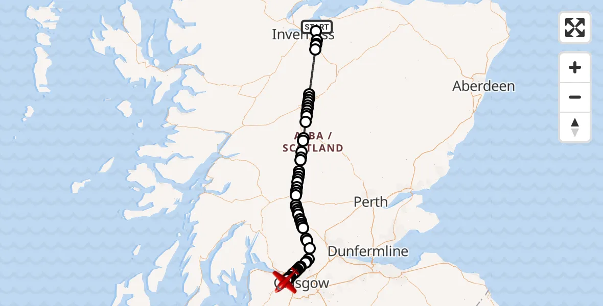 Flight route Air Ambulance Aircraft Inverness - Glasgow Airport, 12 May 2026, 19:13