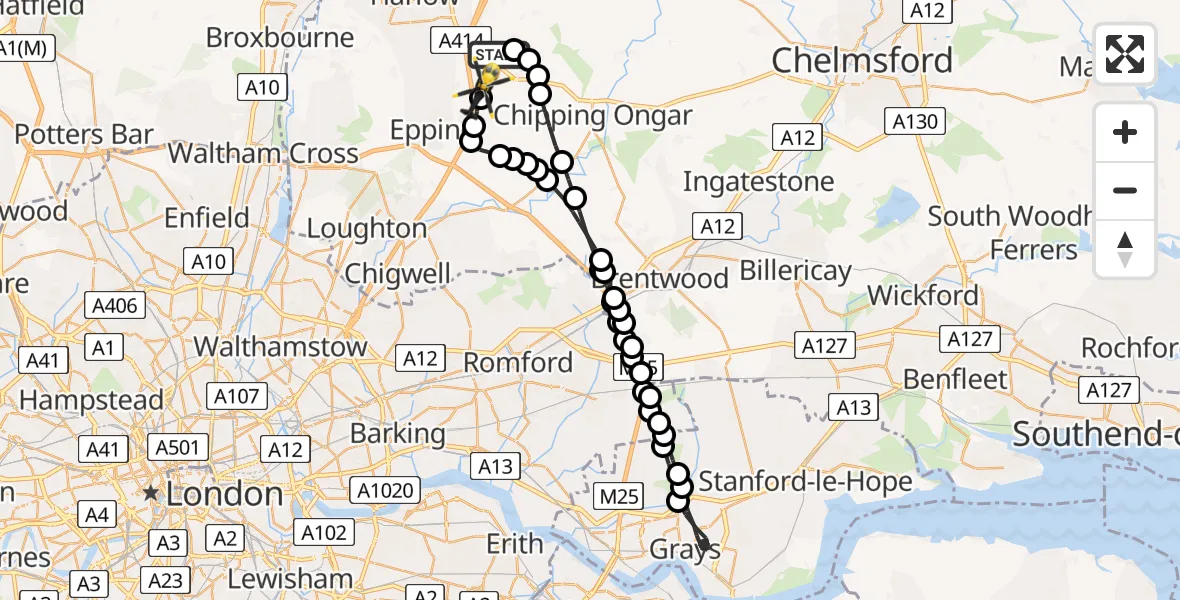 Flight route Police Helicopter North Weald Bassett - North Weald Airfield, 12 May 2026, 19:16
