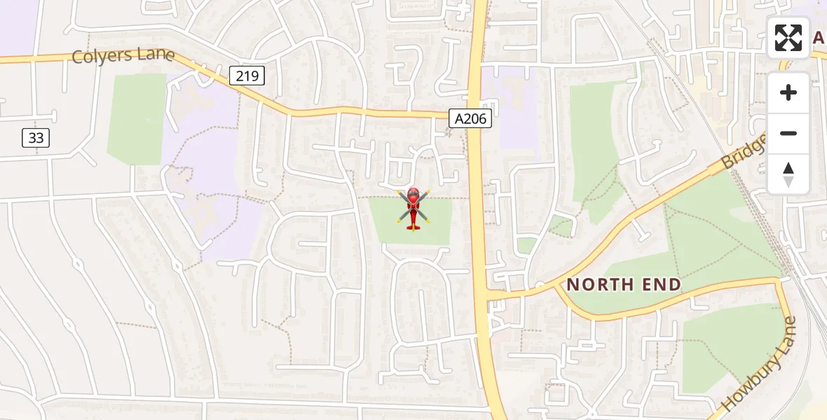 Flight route Air Ambulance Helicopter North End - North End, 12 May 2026, 19:23