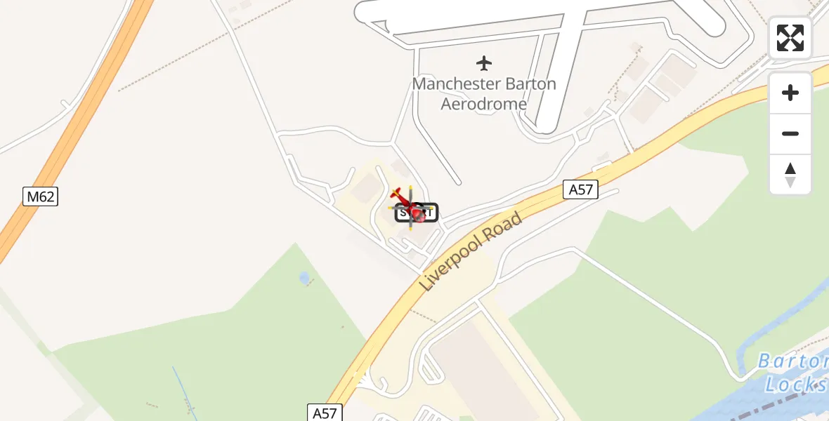 Flight route Air Ambulance Helicopter Manchester Barton Aerodrome - Irlam, 12 May 2026, 19:26