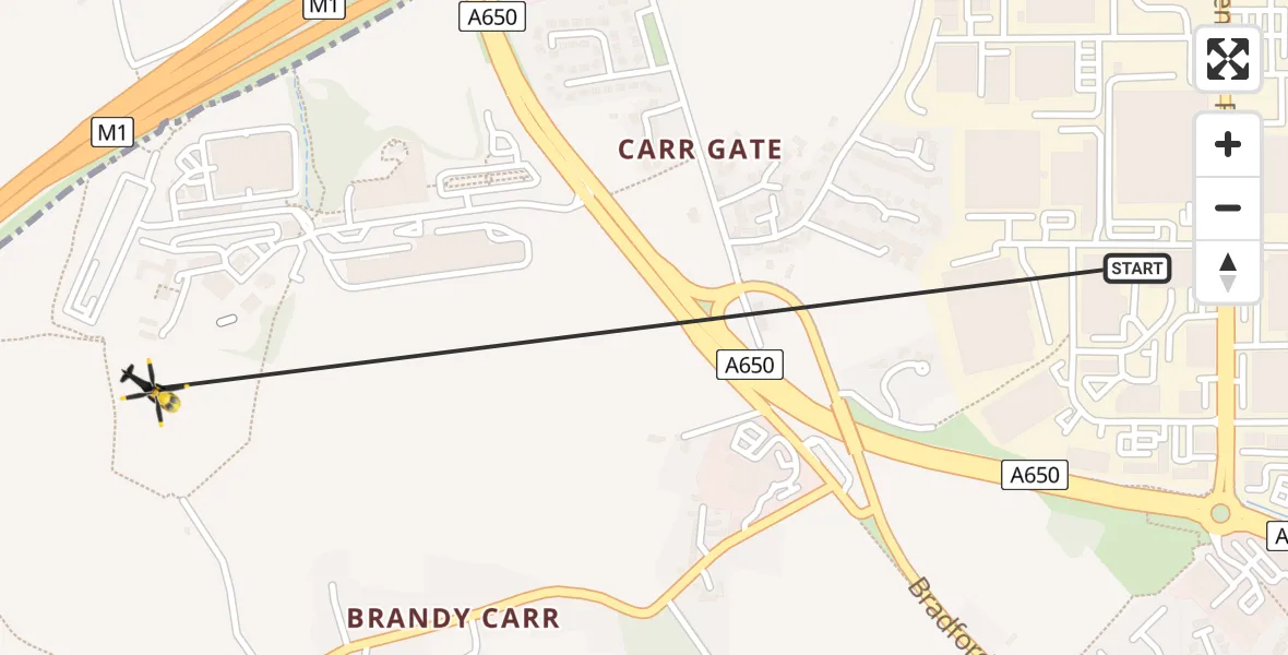 Flight route Police Helicopter Newton Hill - Wrenthorpe, 12 May 2026, 19:41