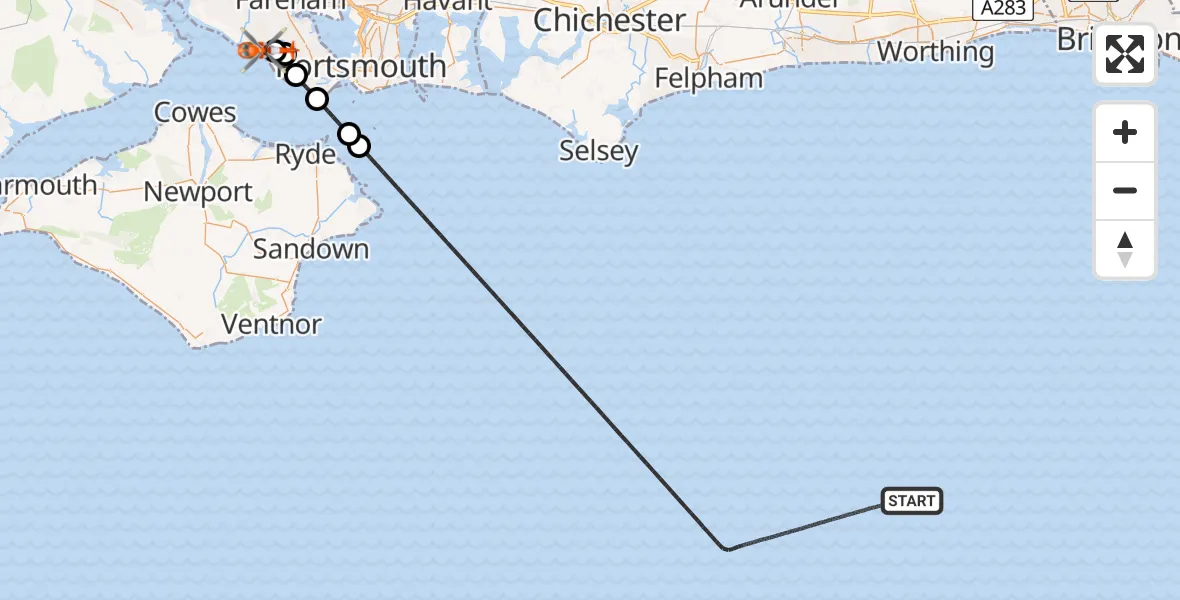 Flight route Coastguard Helicopter English Channel - Solent Airport, 12 May 2026, 19:48
