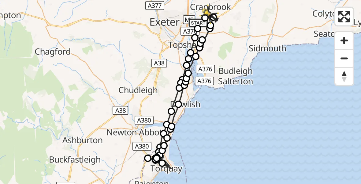 Flight route Police Helicopter Clyst Honiton - Exeter International Airport, 12 May 2026, 19:52