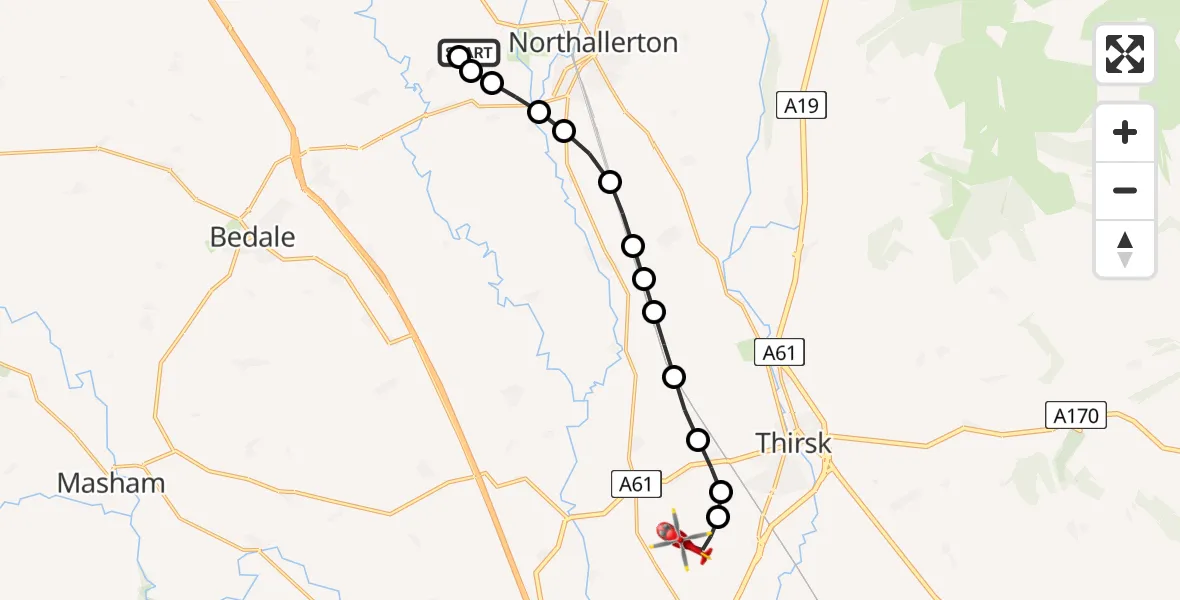 Flight route Air Ambulance Helicopter Yafforth - RAF Topcliffe, 12 May 2026, 20:31