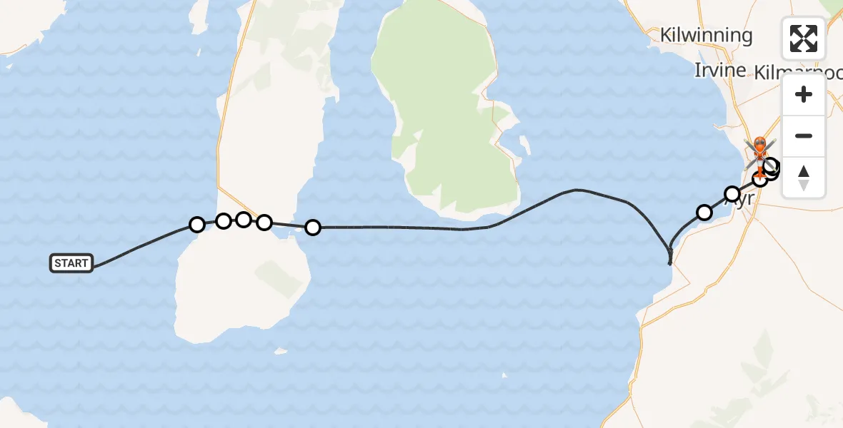 Flight route Coastguard Helicopter Inner Seas - Glasgow Prestwick Airport, 12 May 2026, 20:44