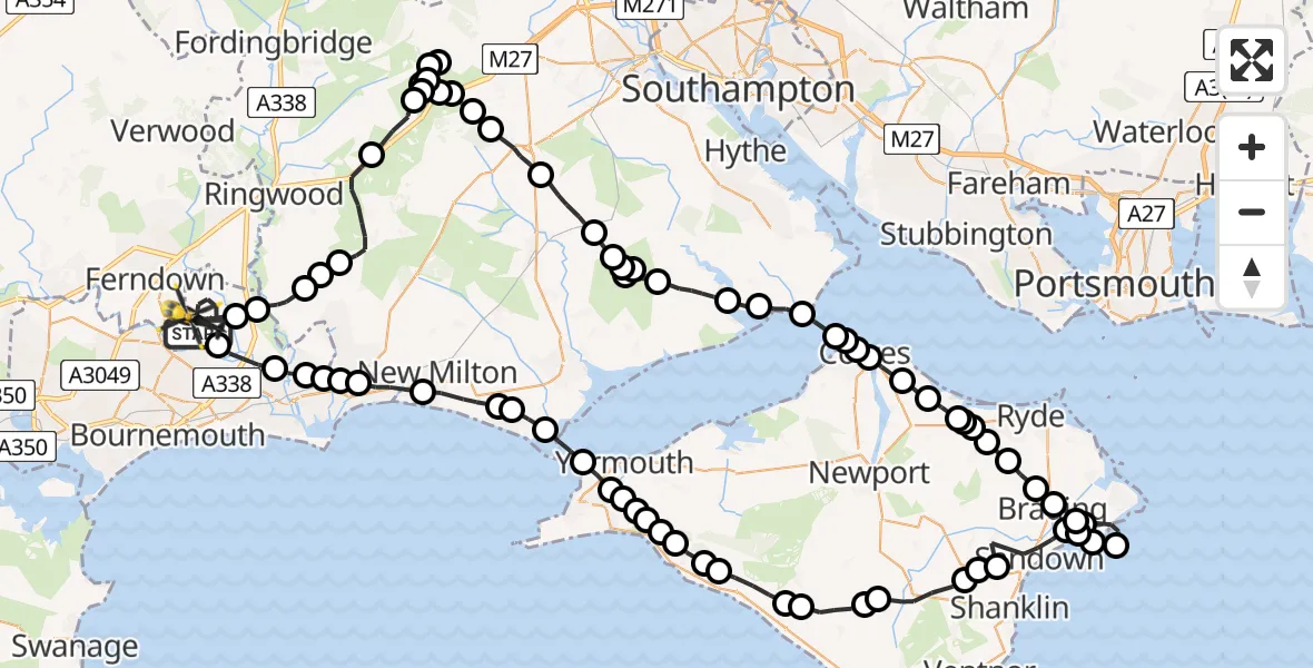 Flight route Police Helicopter Bournemouth Airport - Bournemouth Airport, 12 May 2026, 21:41