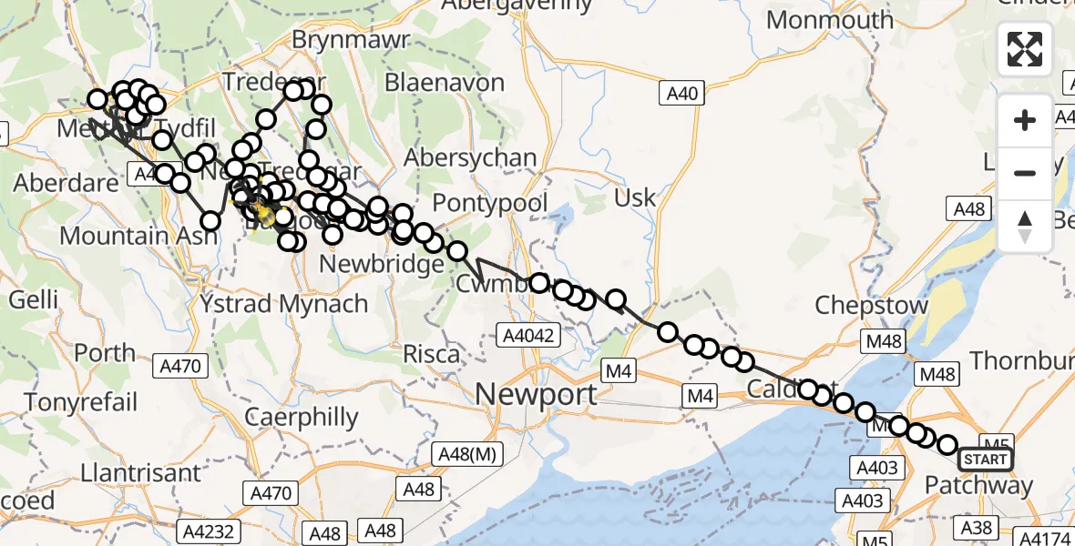 Flight route Police Helicopter Almondsbury - Deri, 12 May 2026, 21:59
