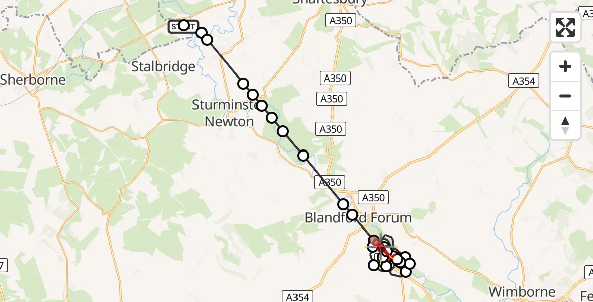 Flight route Air Ambulance Helicopter Henstridge Airfield - Charlton Marshall, 12 May 2026, 22:20