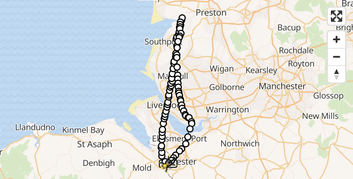 Flight route Police Helicopter Hawarden Airport - Hawarden Airport, 12 May 2026, 22:47